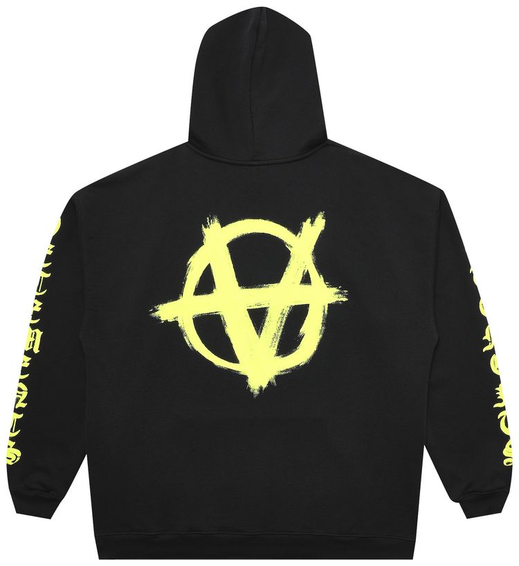 Vetements Double Anarchy Logo Hoodie BlackNeon Yellow