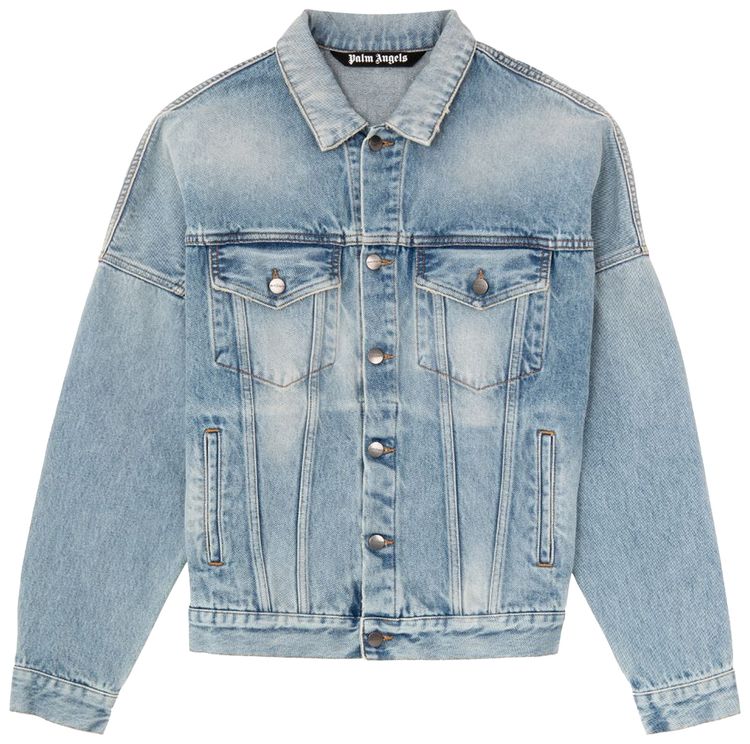 Palm Angels Logo Over Denim Jacket BlueWhite