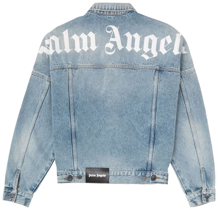 Palm Angels Logo Over Denim Jacket BlueWhite