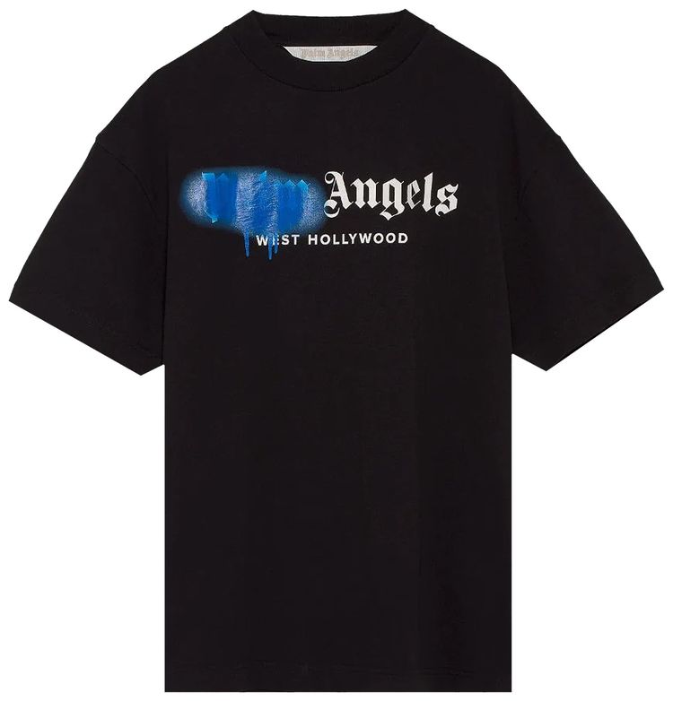 Palm Angels West Hollywood Sprayed Tee BlackFluorescent Blue