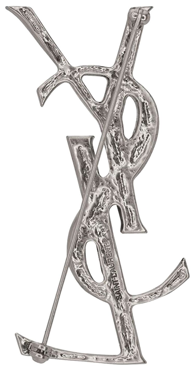 Saint Laurent Opyum Logo Crocodile Texture Brooch Silver