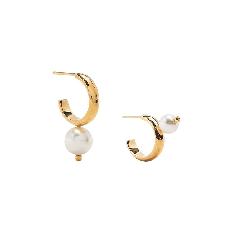 Simone Rocha Mix Match Pearl Hoop Earring GoldPearl