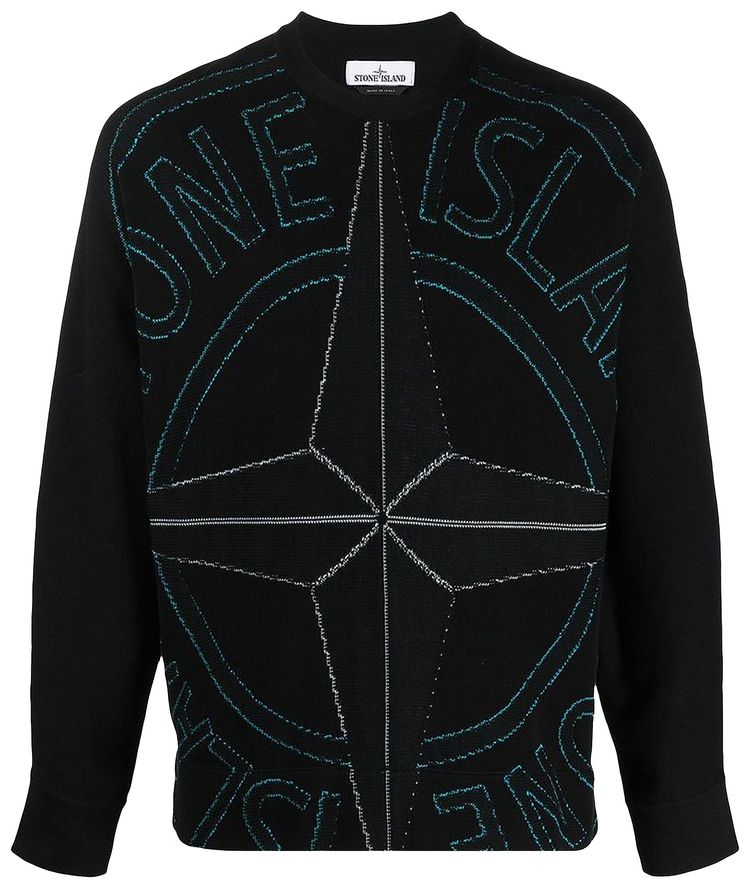 Stone Island Logo Intarsia Crewneck Sweater Black