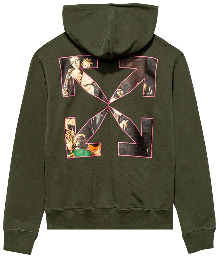 Off White Sprayed Caravaggio Slim Hoodie GreenWhite