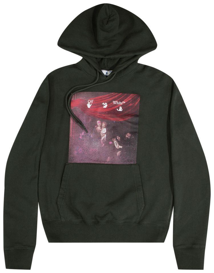 Off White Sprayed Caravaggio Slim Hoodie GreenWhite