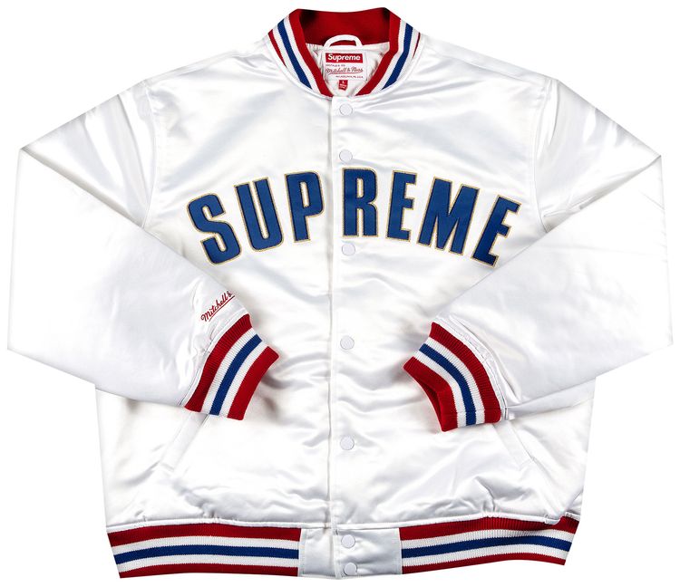Supreme x Mitchell And Ness Satin Varsity Jacket White