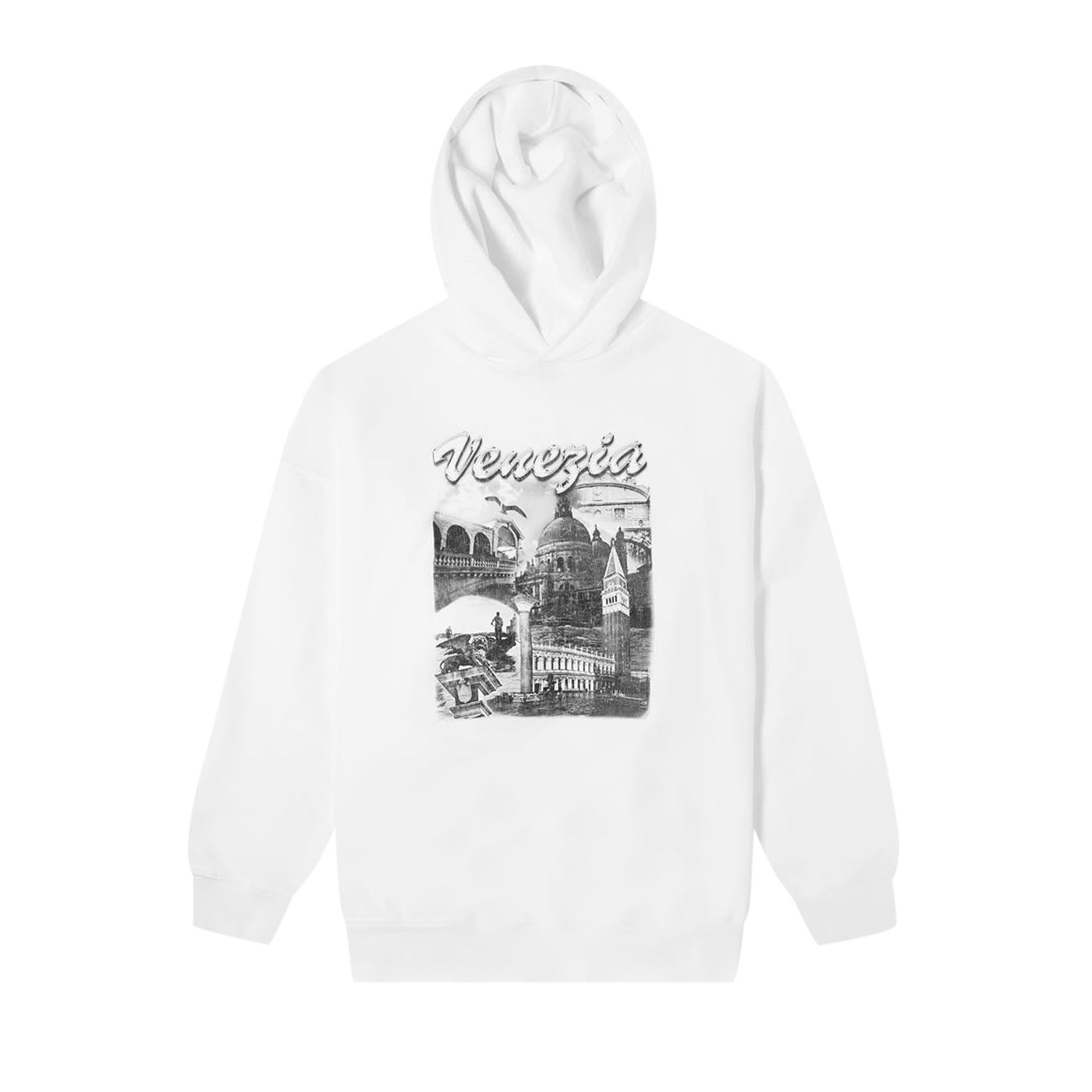 Size m Balenciaga Venezia Print Oversized Hoodie White Grey