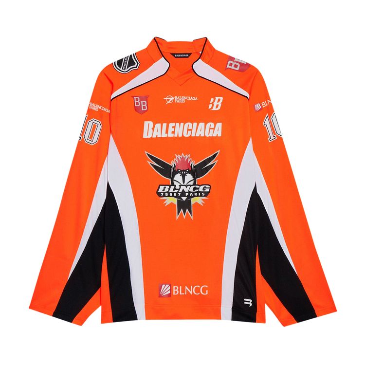 Balenciaga Long Sleeve Hockey Shirt Fluorescent OrangeWhiteBlack