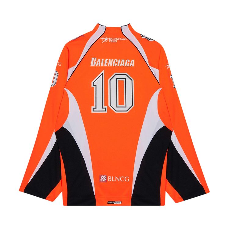 Balenciaga Long Sleeve Hockey Shirt Fluorescent OrangeWhiteBlack