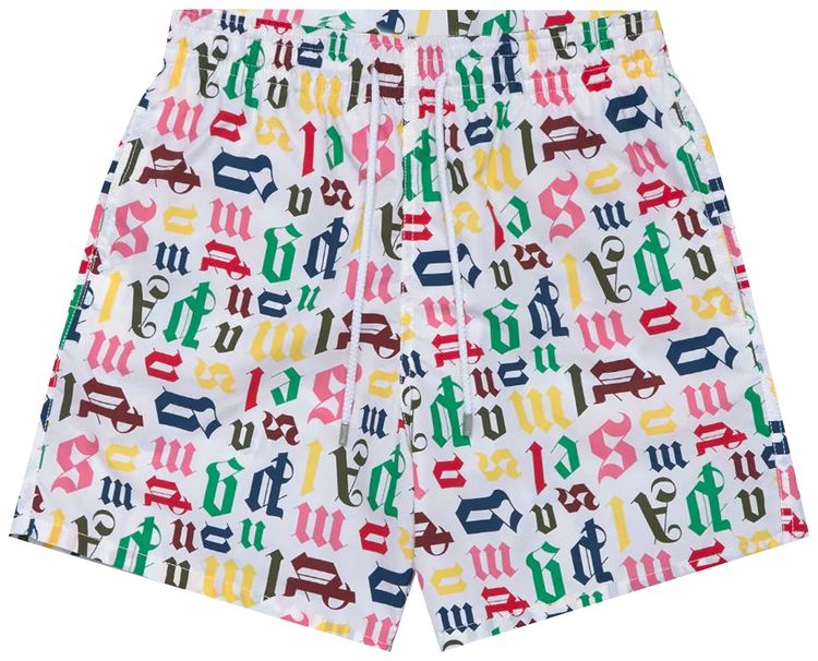 Palm Angels x Vilebrequin All Over Logo Swimshorts WhiteMulticolor