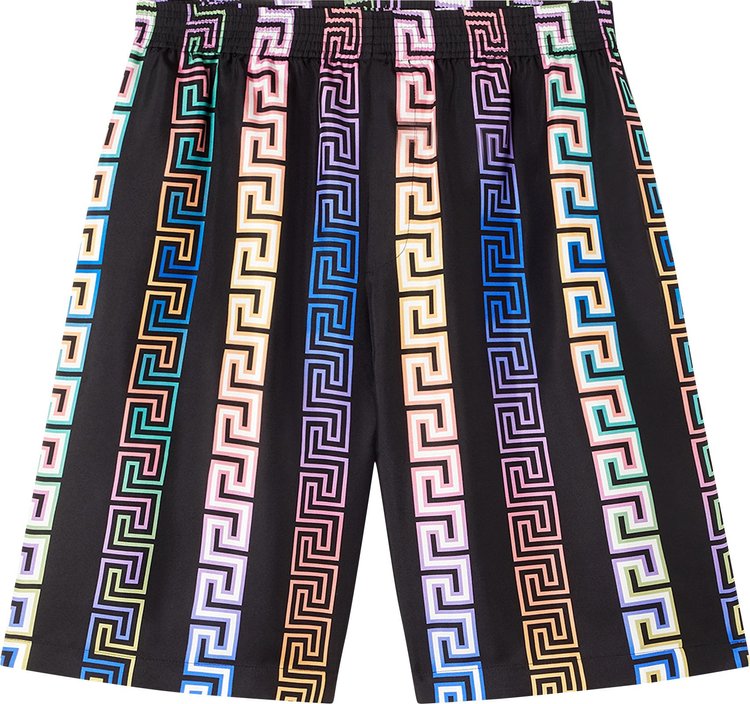 Versace Greca Neon Print Silk Shorts Multicolor