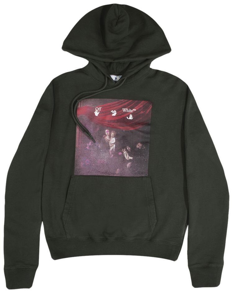 Off White Sprayed Caravaggio Slim Hoodie GreenWhite