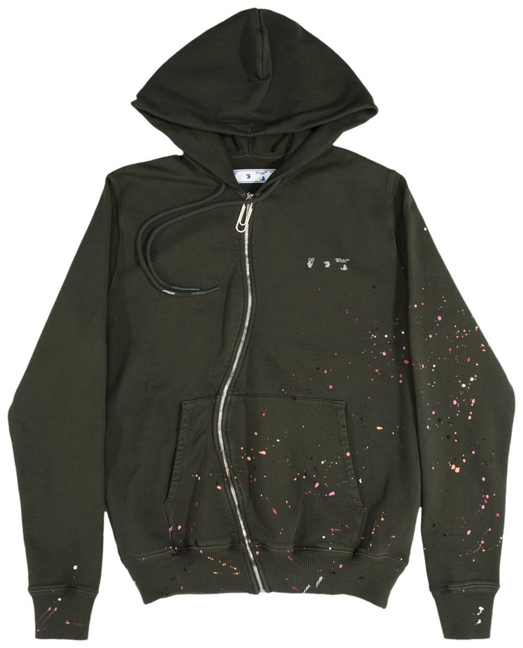 Off White Vintage Paint Twist Slim Hoodie Kombu Green