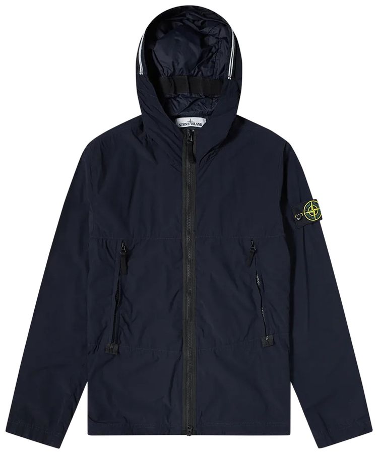 Stone Island Nylon Garment Dyed Hooded Jacket Navy Blue