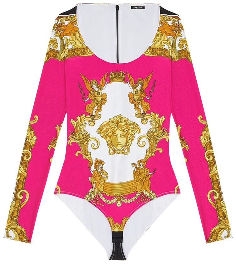 Versace Medusa Renaissance Print Bodysuit BlackGoldWhite
