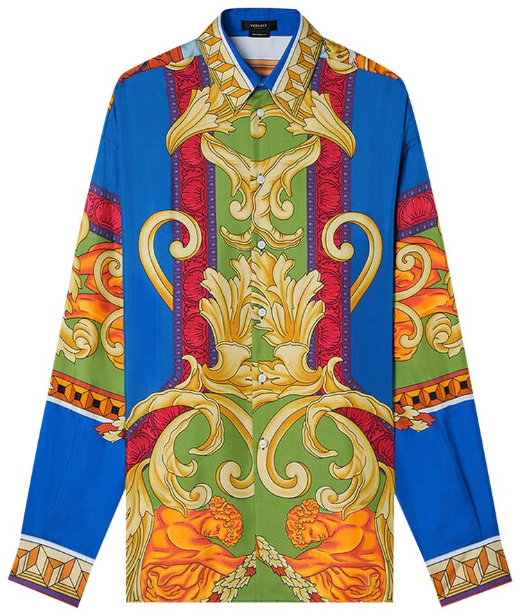 Versace Medusa Renaissance Print Silk Shirt BlueGold