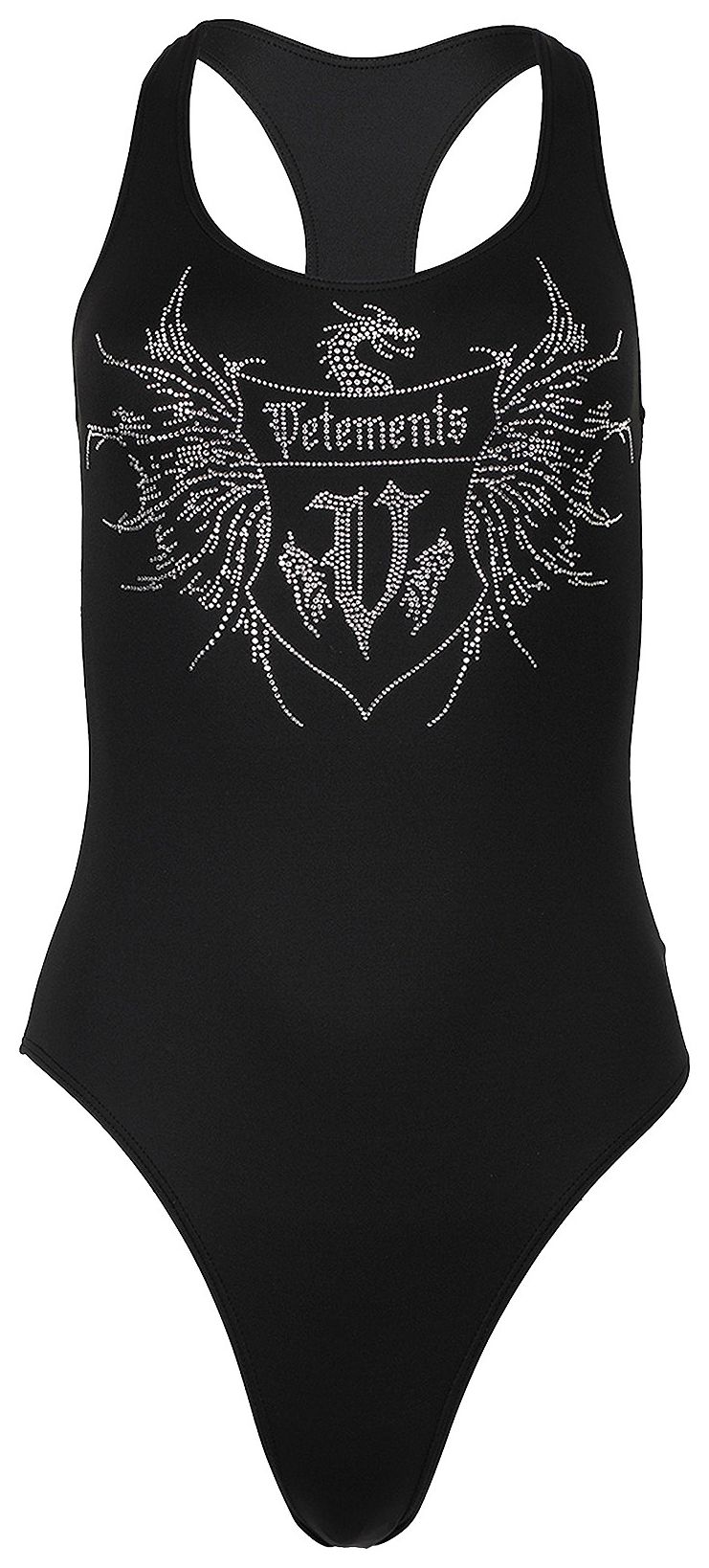 Vetements Crystal Logo Open Back Swimsuit Black