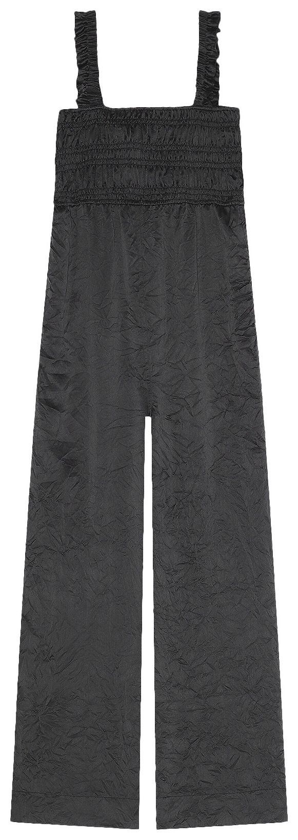 GANNI Crickled Satin Jumpsuit Black