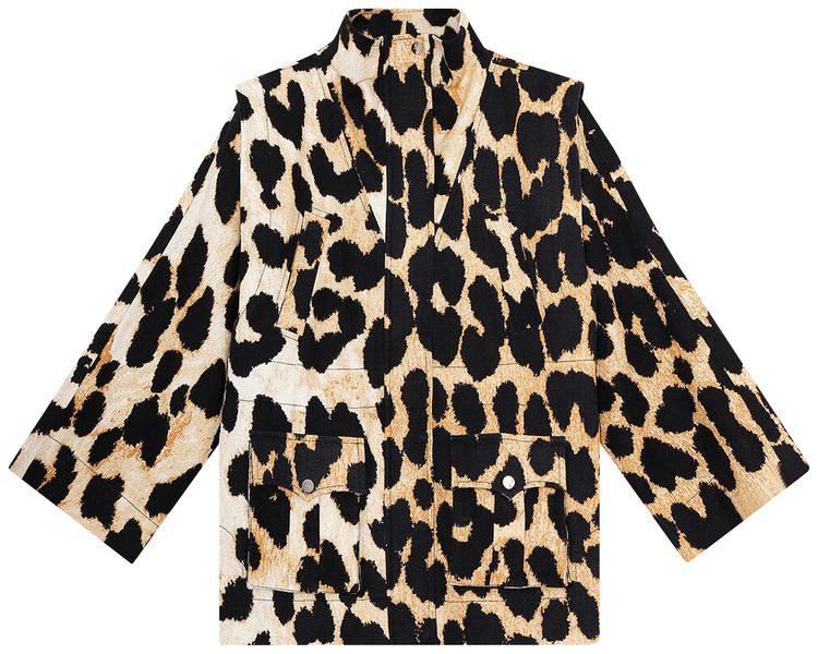 GANNI Linen Canvas Jacket Leopard