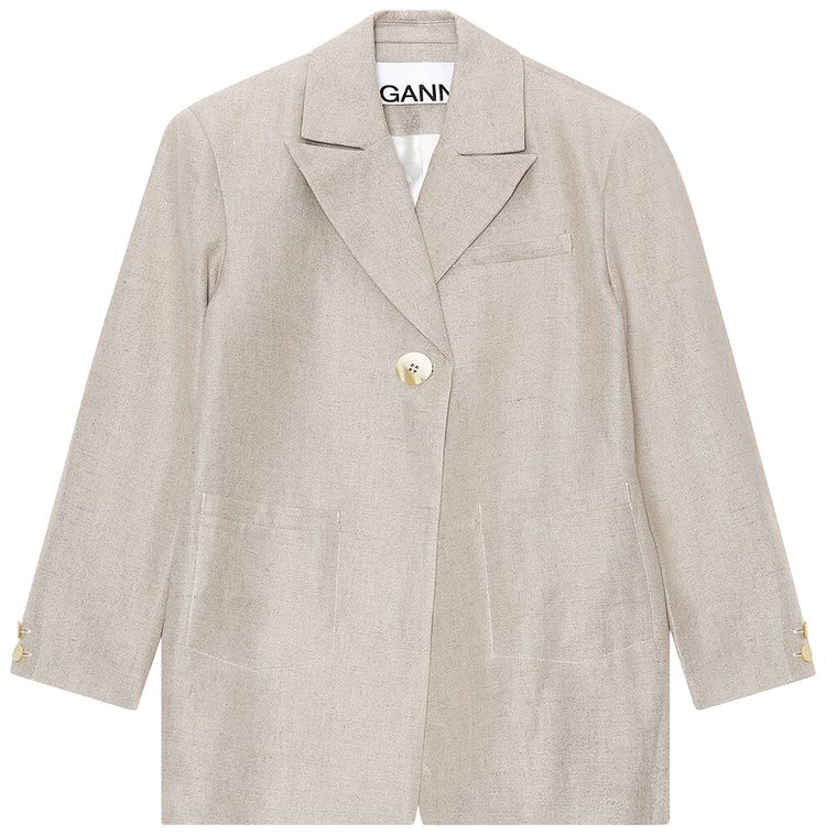 GANNI Linen Blazer Nature