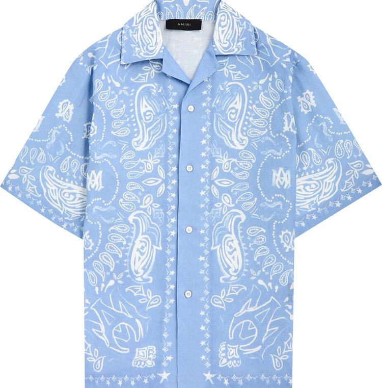 Amiri Bandana Watercolor Camp Shirt Cerulean