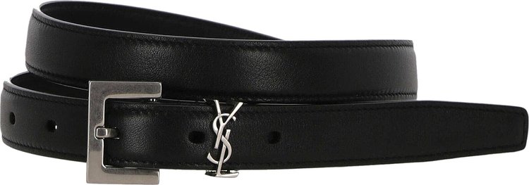 Saint Laurent Cassandre Thin Belt With Square Buckle Noir