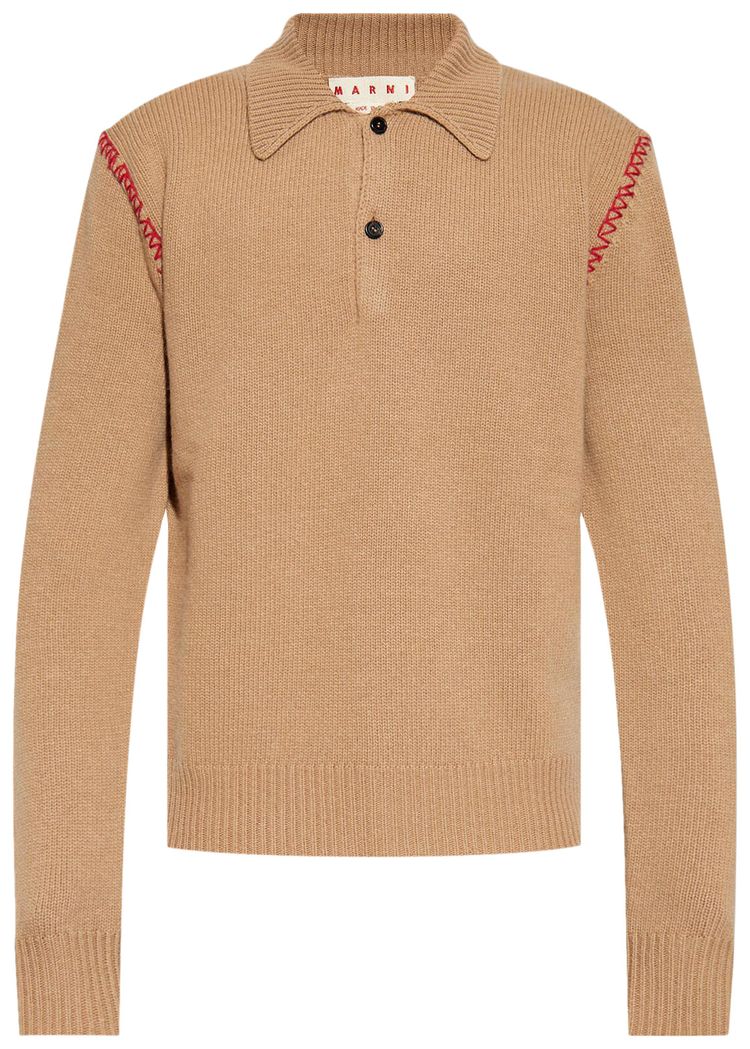 Marni Long Sleeve Knitted Polo Jumper Beige