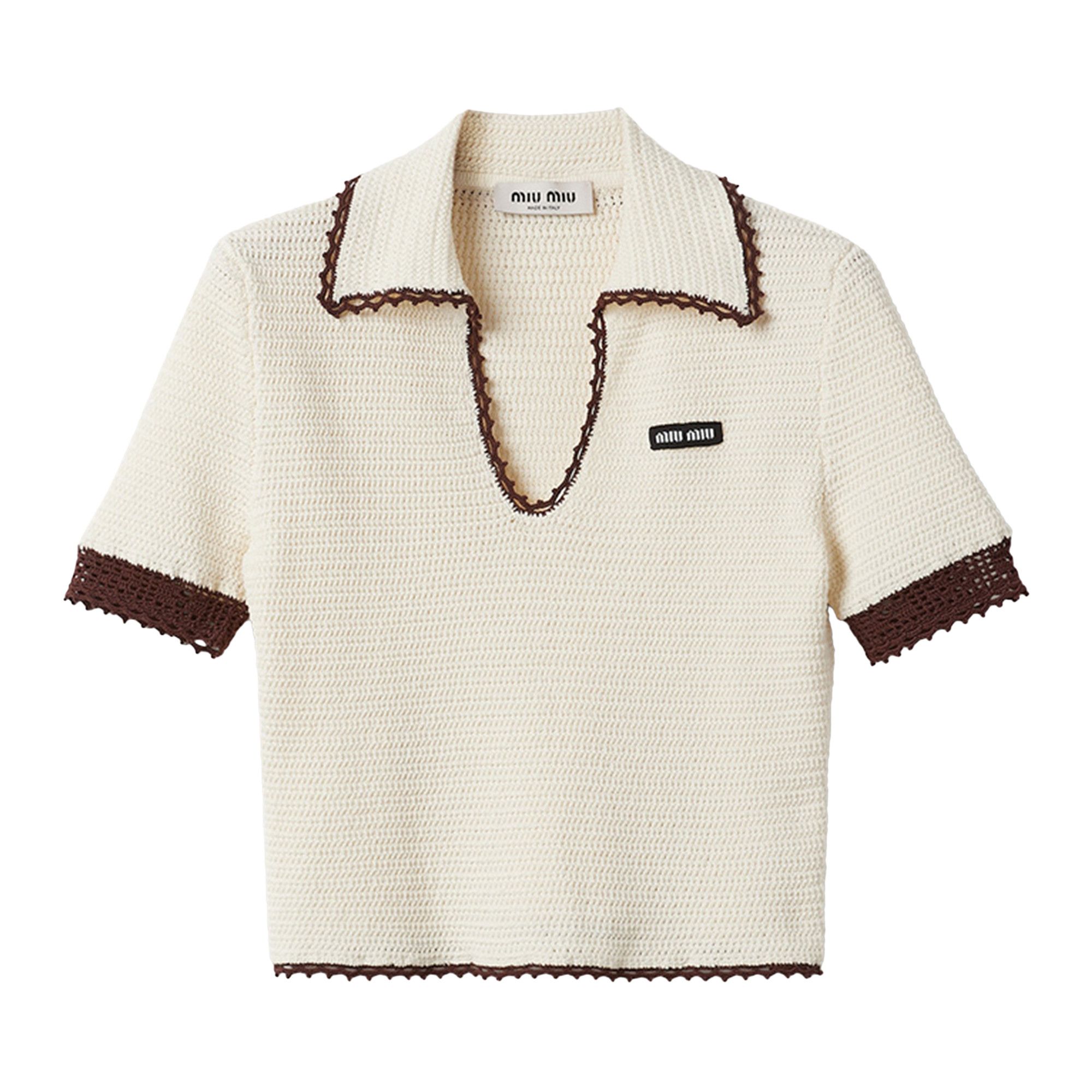 Buy Miu Miu Cropped Crochet Polo 'Avorio/Cacao' - MML959 S OOO