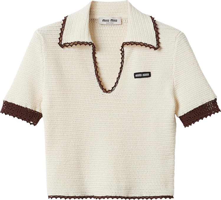 Miu Miu Cropped Crochet Polo AvorioCacao