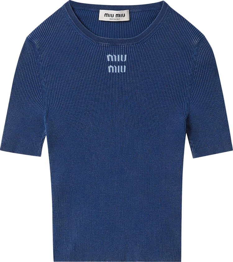 Miu Miu Ribbed T Shirt Blue