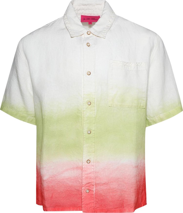 The Elder Statesman Sulfur Gradient Overshirt Short Sleeve IvoryWasabiFiery Coral