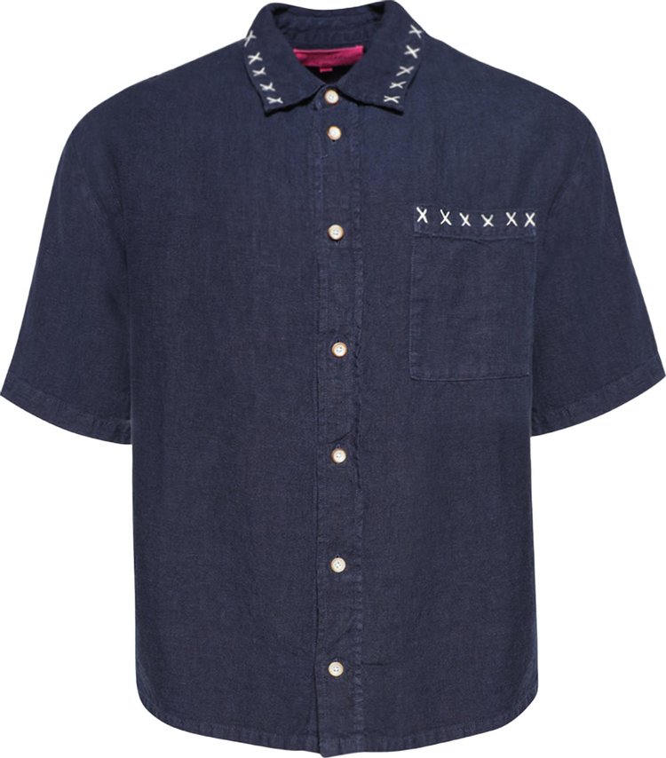 The Elder Statesman Sulfur Overshirt Short Sleeve Navy