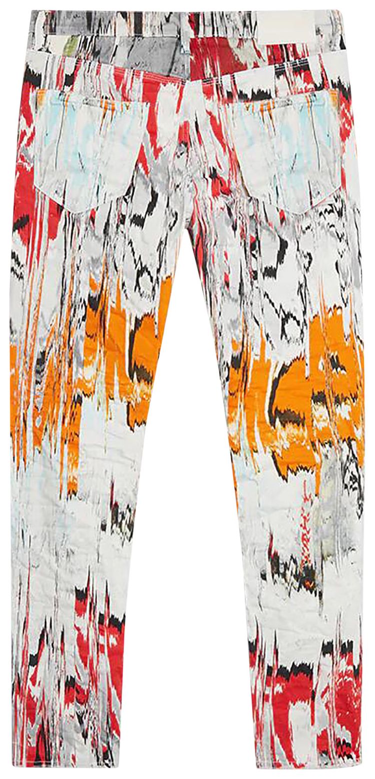PURPLE BRAND Low Rise Skinny Glitch Flamestitch Digital Print Jean Multicolor