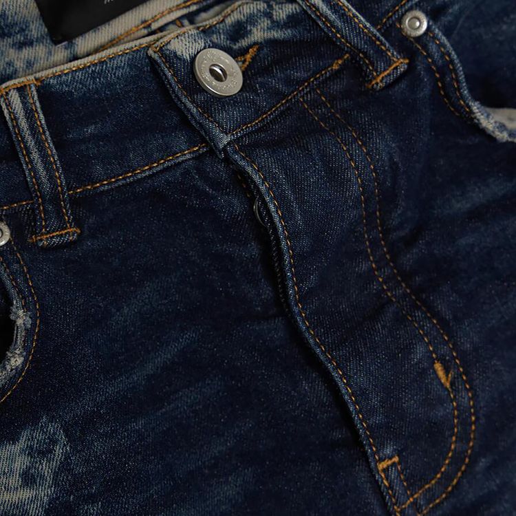 PURPLE BRAND Low Rise Slim Leg Heavy Bleach Repair Jean Indigo