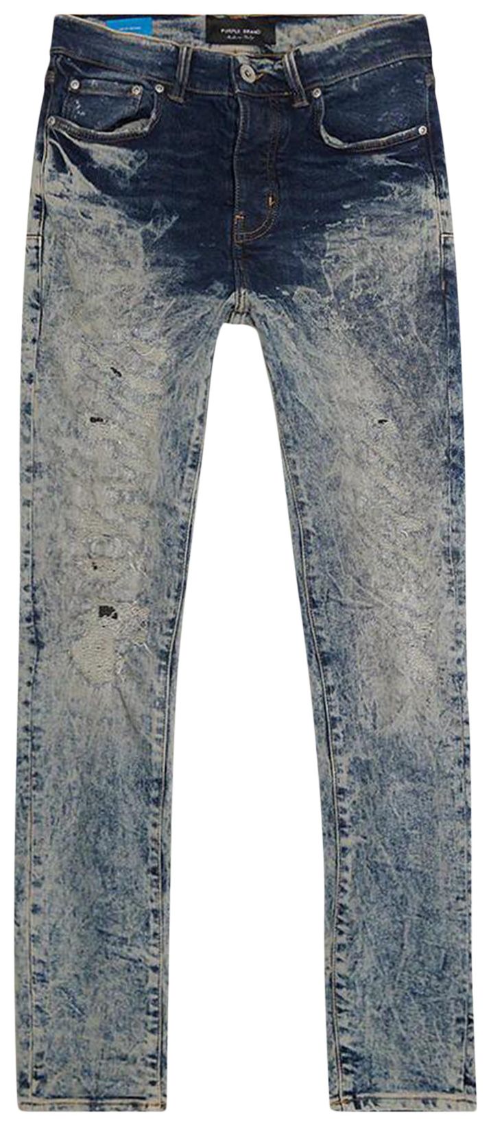 PURPLE BRAND Low Rise Slim Leg Heavy Bleach Repair Jean Indigo