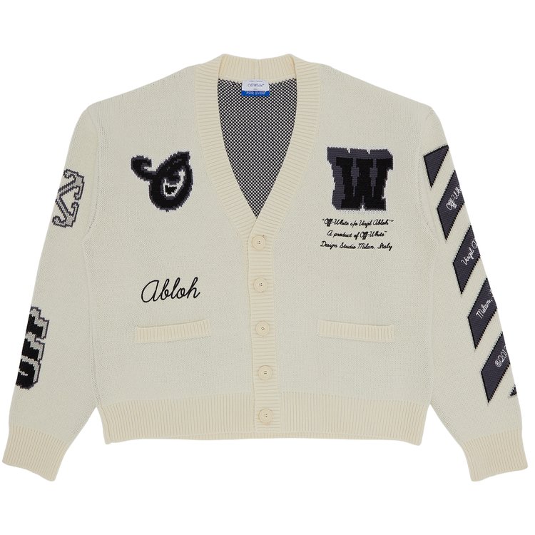 Off White Varsity Knit Cardigan CreamBlack