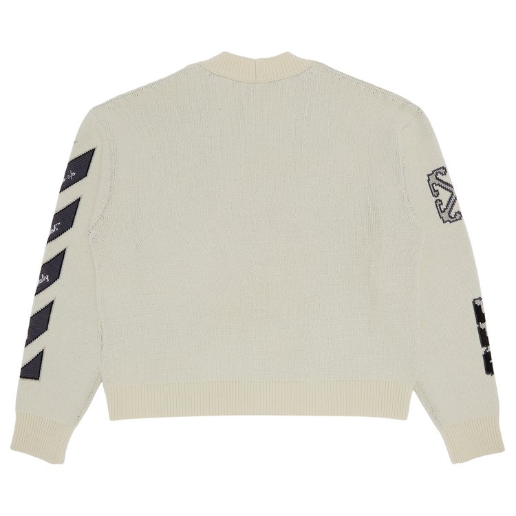 Off White Varsity Knit Cardigan CreamBlack