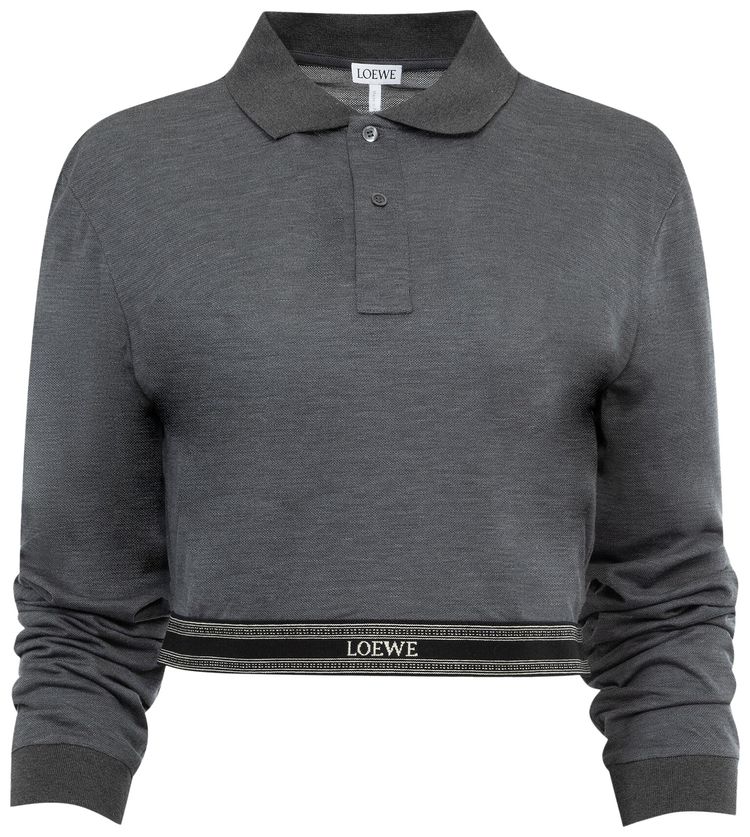 Loewe Long Sleeve Cropped Polo Charcoal Melange