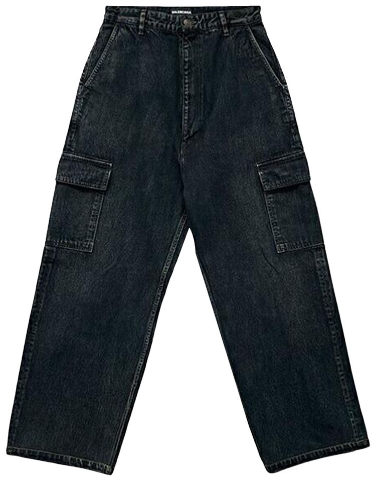 Balenciaga Wide Leg Cargo Jeans Black