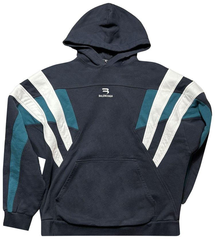 Balenciaga Track Embroidered Hoodie Navy