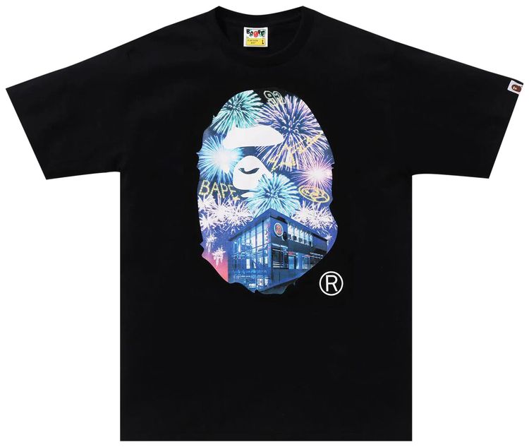 BAPE Ape Head Photo Firework Tee Black