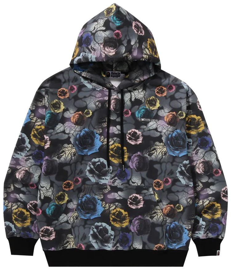 BAPE Floral Camo Pattern Relaxed Fit Pullover Hoodie Black