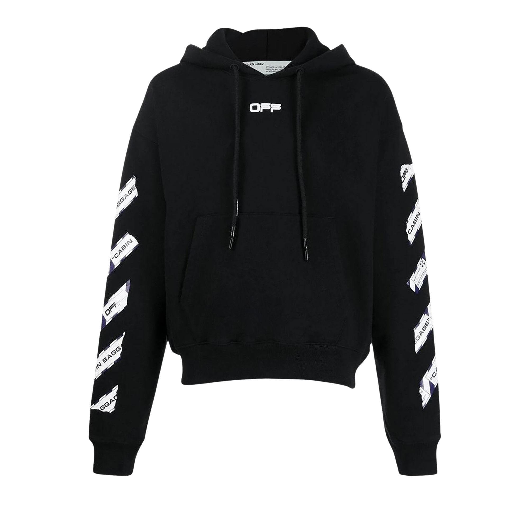 Off White C O Virgil Abloh Men s Off Airport Tape Logo Hoodie Black Hoodies