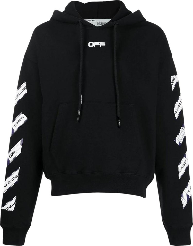 Off White Airport Tape Slim Hoodie BlackWhite