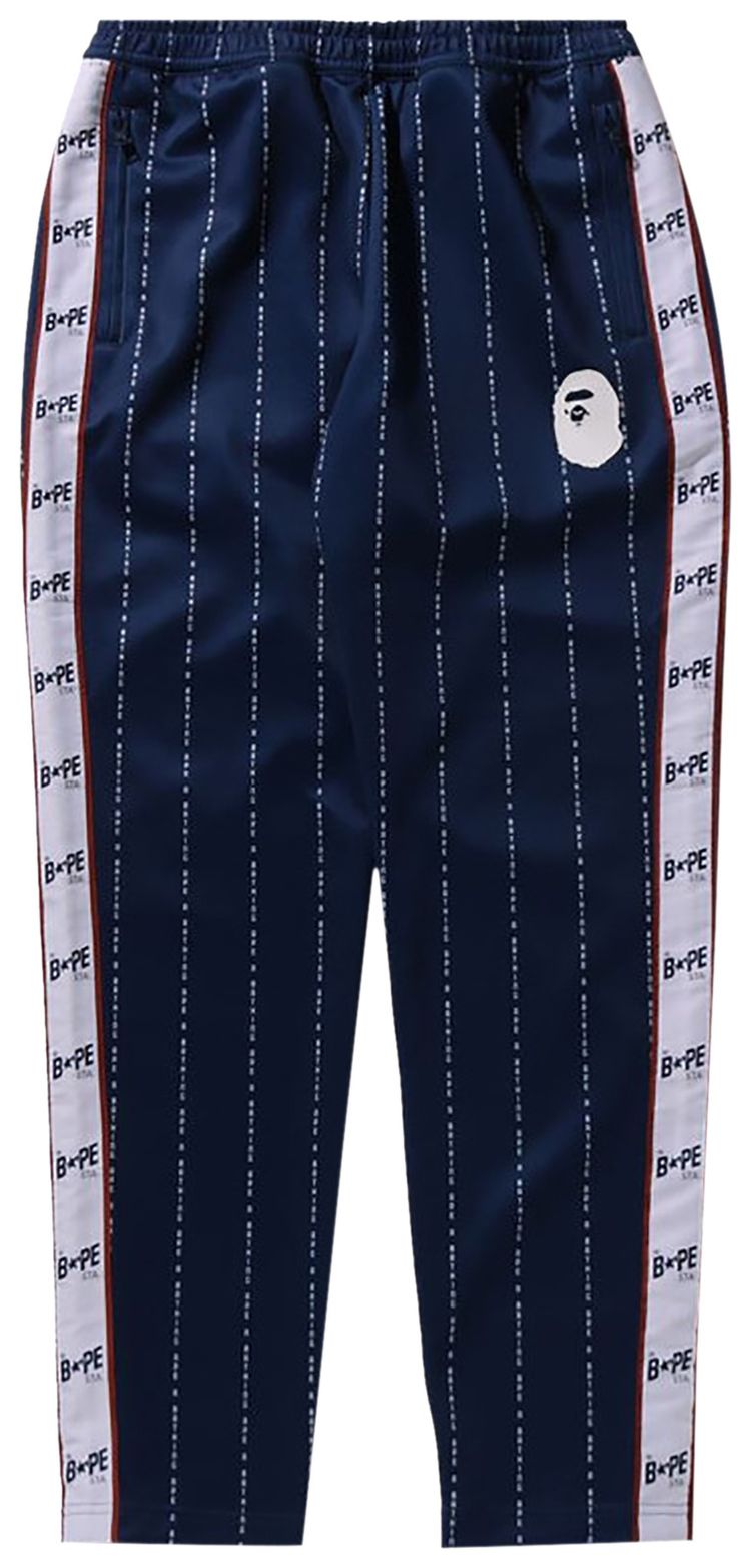 BAPE Text Stripe Jersey Pants Navy
