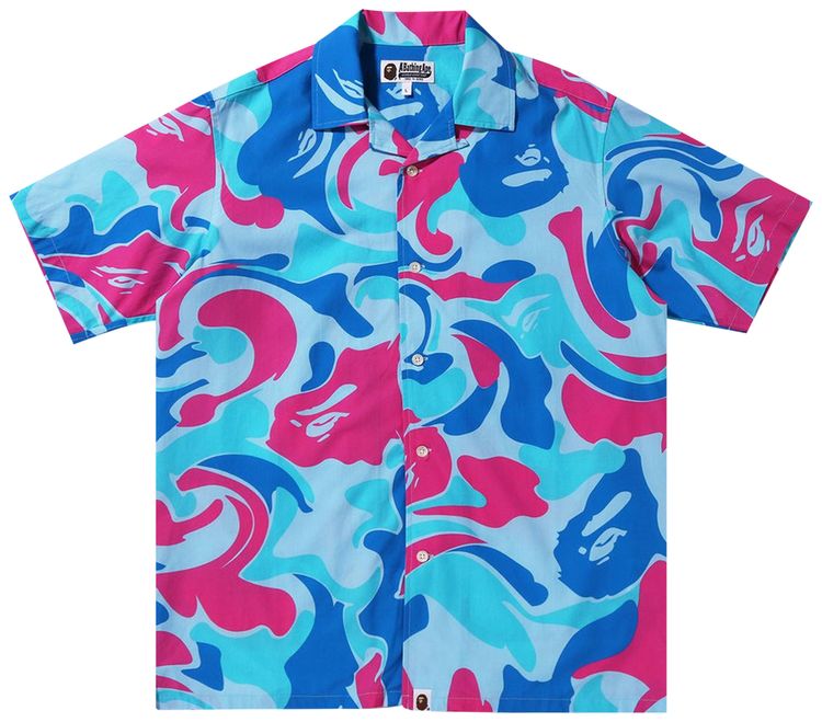 BAPE Marble Camo Open Collar Short Sleeve Shirt Blue