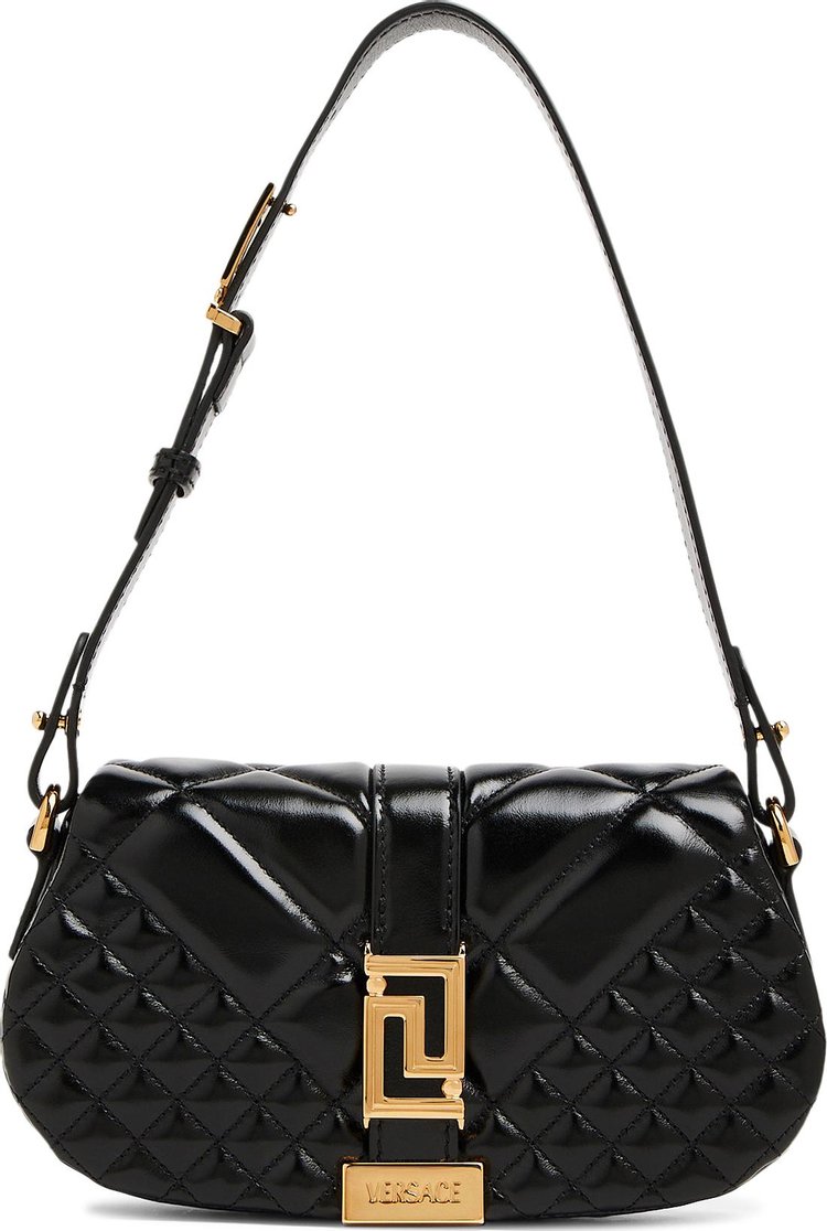 Versace Greca Goddess Leather Shoulder Bag Black