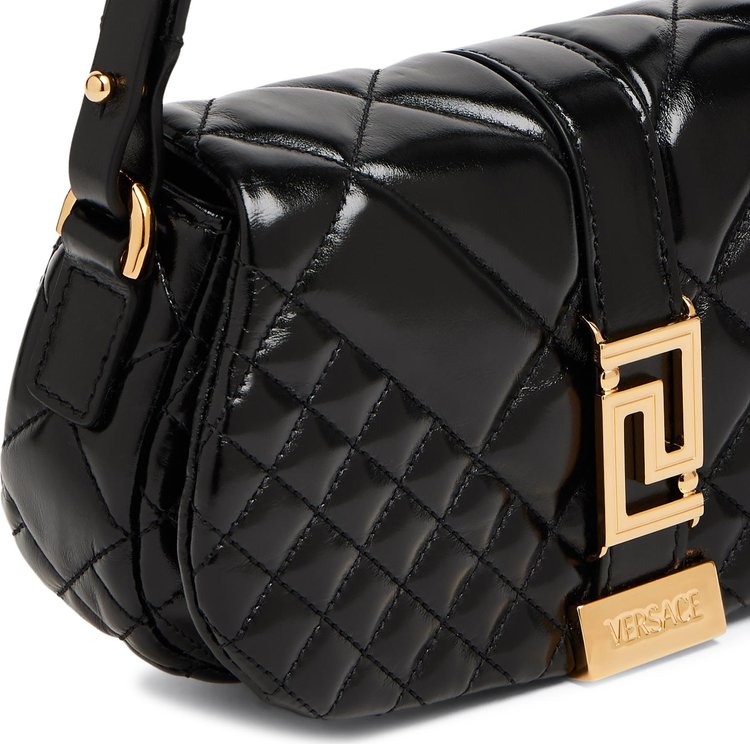 Versace Greca Goddess Leather Shoulder Bag Black