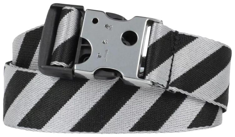 Off White Stripe Patterned Buckle Fastened Belt Black