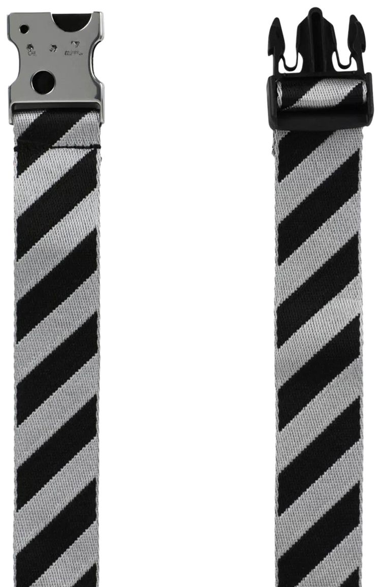 Off White Stripe Patterned Buckle Fastened Belt Black